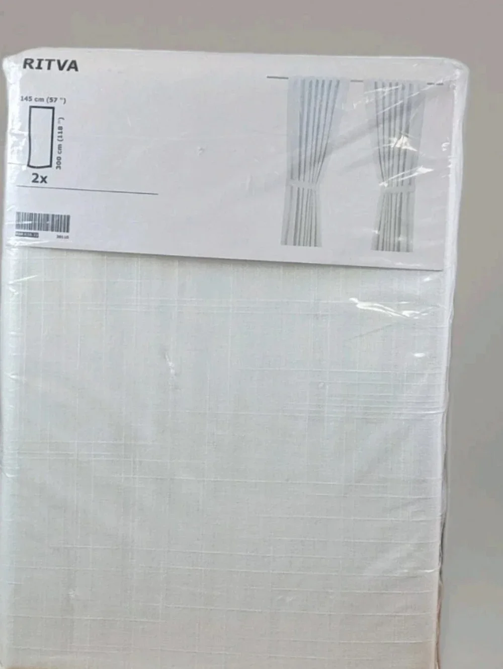 Ikea Ritva Light Filtering Long Curtain White Textured Grid 2 Pc 57